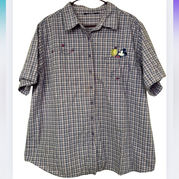 Vintage Disney Mickey Unlimited Mickey Mouse Floral Embroidered Button Up Shirt - Picture 1 of 6